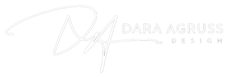 Logo for Dara Agruss Design featuring stylized initials "DA" and the words "Dara Agruss Design" in uppercase letters on a white background.